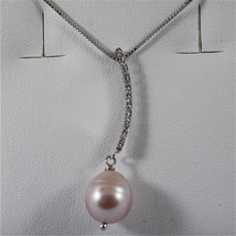 18K WHITE GOLD PENDANT, DIAMOND, ROSE DROP PEARL, SCARF NECKLACE, MADE I... - $849.25
