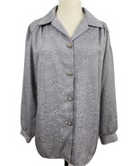 Vintage Grey Jacquard Long Sleeve Mark Reed Blouse Rose Buttons Sz 14  - $25.00