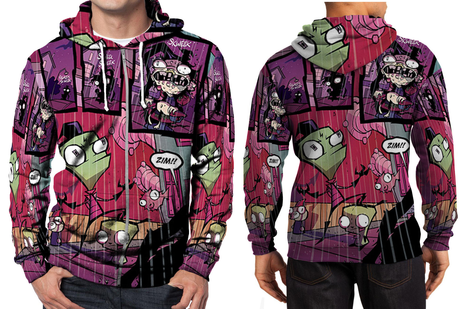 Invader Zim Zipper Hoodie Men's - Hoodies & Sweatshirts