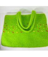 Vintage Hand Knit Felted Boiled Wool Boho Hippie Tote Purse Lime Green Large - $44.54