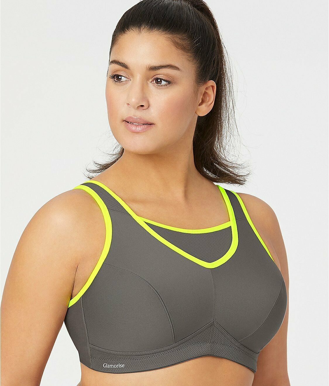 GLAMORISE Grey Full Figure No Bounce Wirefree Sports Bra, US 34J, UK ...