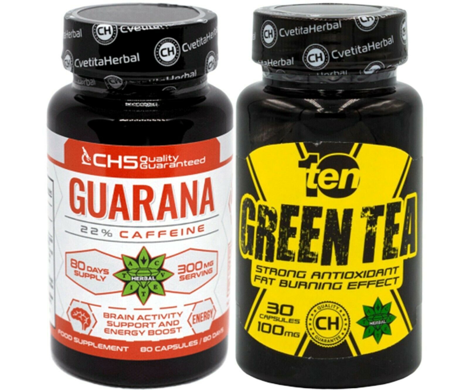 80 Caps Guarana Extract Caffeine Energy Ten Green Tea Weight
