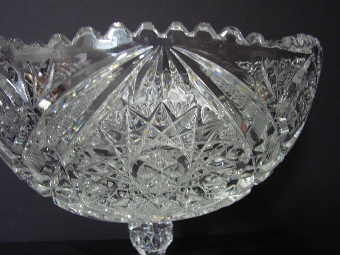 Vntg American Brilliant Period Cut Crystal Pedestal Bowl Compote