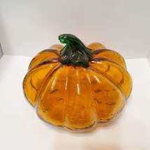 Glass Pumpkin, Orange Art Glass, Vintage Halloween Decor, Pumpkin Paperweight image 1