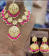 Diwali Jadau Kundan Light Weighted Rani Long Haar Jhumki Tikka Jewelry Set 05 - $49.49