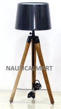 NauticalMart Designer's Natural Wood Living Room Tripod Floor Lamp