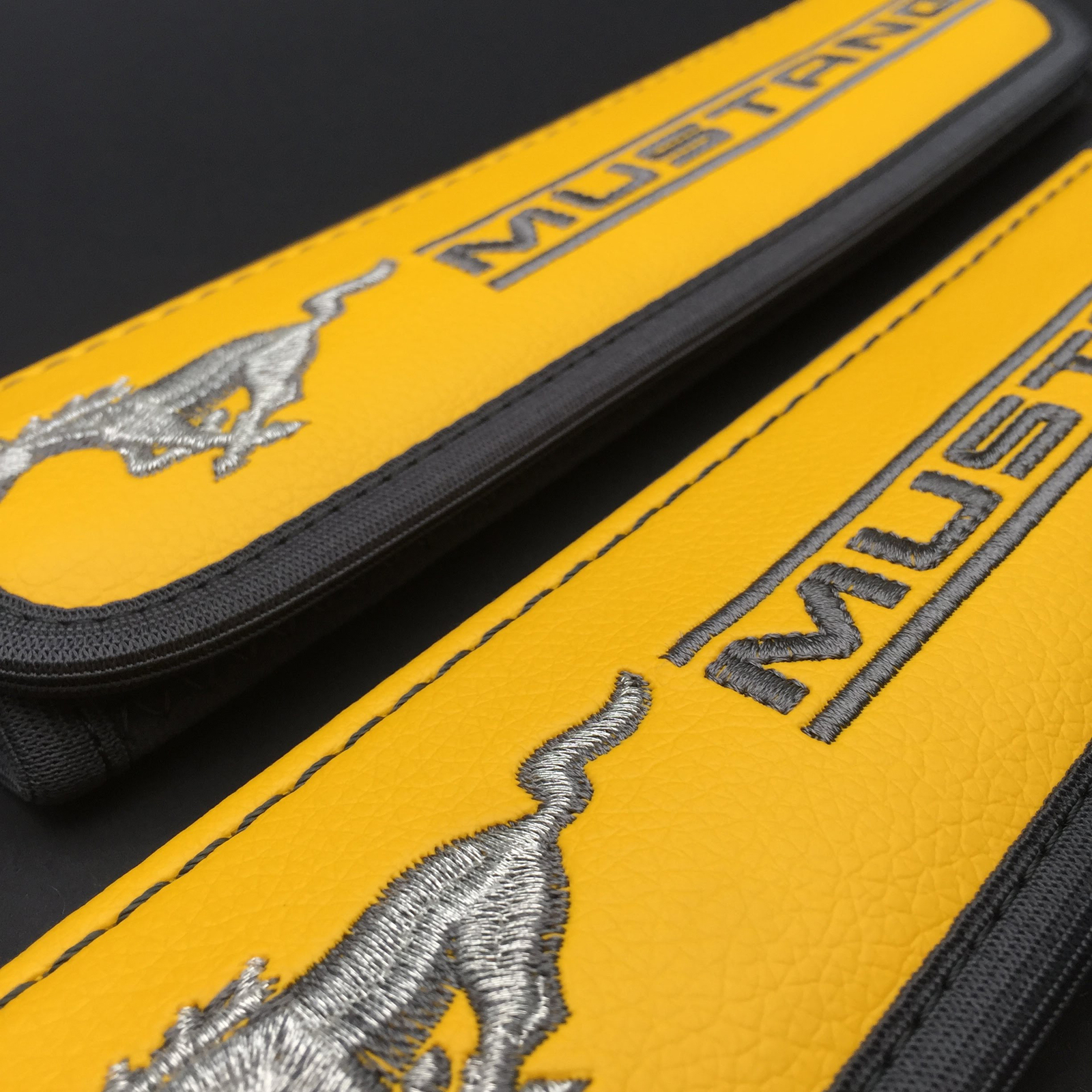 Ford Mustang seat belt cover shoulder pad cushion Yellow covers grey an