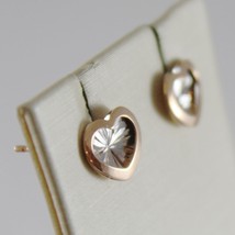 18K WHITE PINK GOLD HEART EARRINGS FINELY WORKED, DOUBLE RAYS STAR MADE IN ITALY image 2