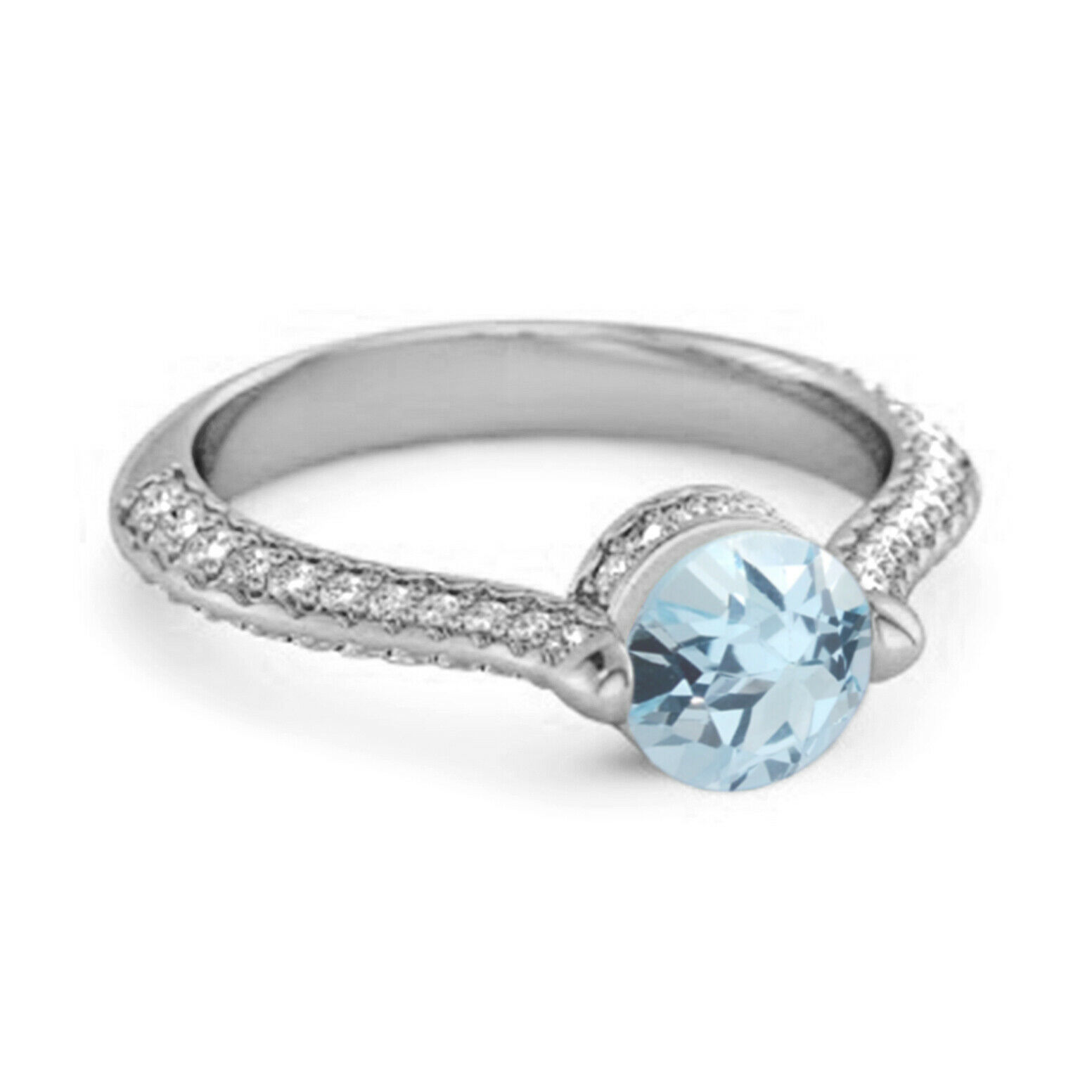 9k White Gold 0.25 Ctw Blue Topaz Solitaire Accents Ring