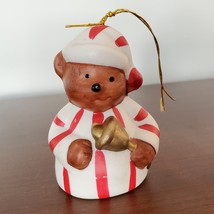 Vintage Christmas Ornament, Ceramic Bell, Bear in Nightshirt Bell Ringer image 2