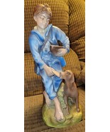 Vintage 70’s Holland Mold 17” Ceramic Figurine Boy Feeding Dog Bread Han... - $27.10