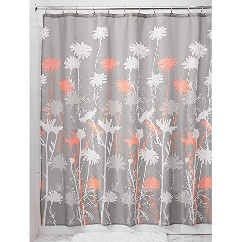 InterDesign Daizy Shower Curtain, Gray and Coral, 72 x 72Inch Shower