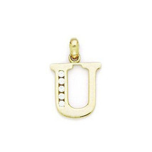 Boy/Girl 14k Yellow Gold White Sapphire Small Or Large Initial U Pendant  - $121.49