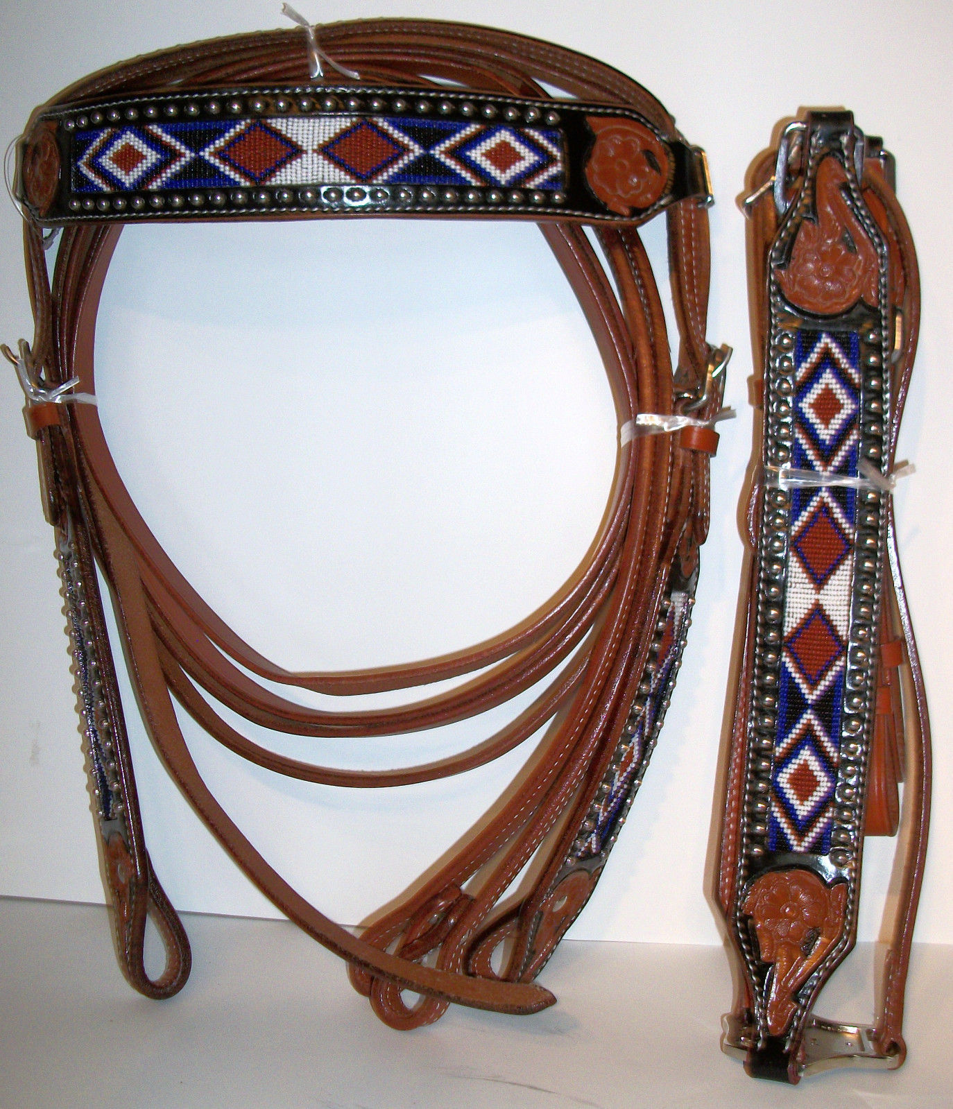 WESTERN HORSE SHOW HAND BEADED BRIDLE HEADSTALL W/ BREAST COLLAR PLATE ...