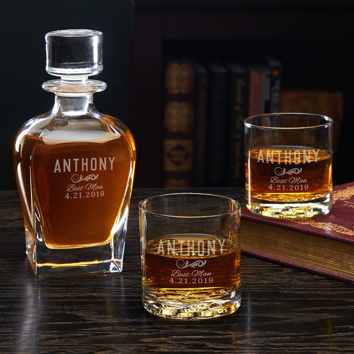 Classic Groomsman Engraved Whiskey Decanter Set with Whiskey Glasses ...