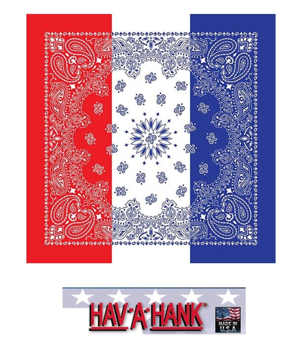 USA MADE Hav-A-Hank R/W/B US PAISLEY FLAG Bandana Face Mask Neck SCARF Head Wrap