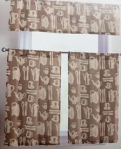 3 pc. Curtains Set: Valance (60"x14") & 2 Tiers (30"x36") TEA CUP on BROWN, VC - $17.81