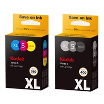 New, Genuine Original Kodak Verite Brand 5Xl Black+Color Ink Cartridge Combo Pac - $94.08