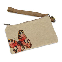 Butterfly Zip Pouch Leather Carrying Strap Flax Color With Zipper Closure Lined