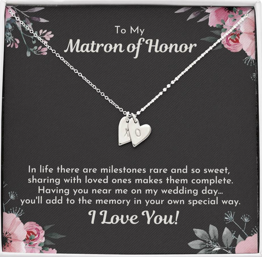 Primary image for Matron of Honor Necklace, Personalized Heart Charm Necklace, Bridal Party Gift