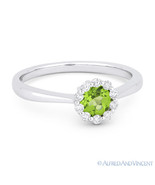 0.52ct Round Cut Green Peridot Gem &amp; Diamond Halo Promise Ring in 14k Wh... - $435.59
