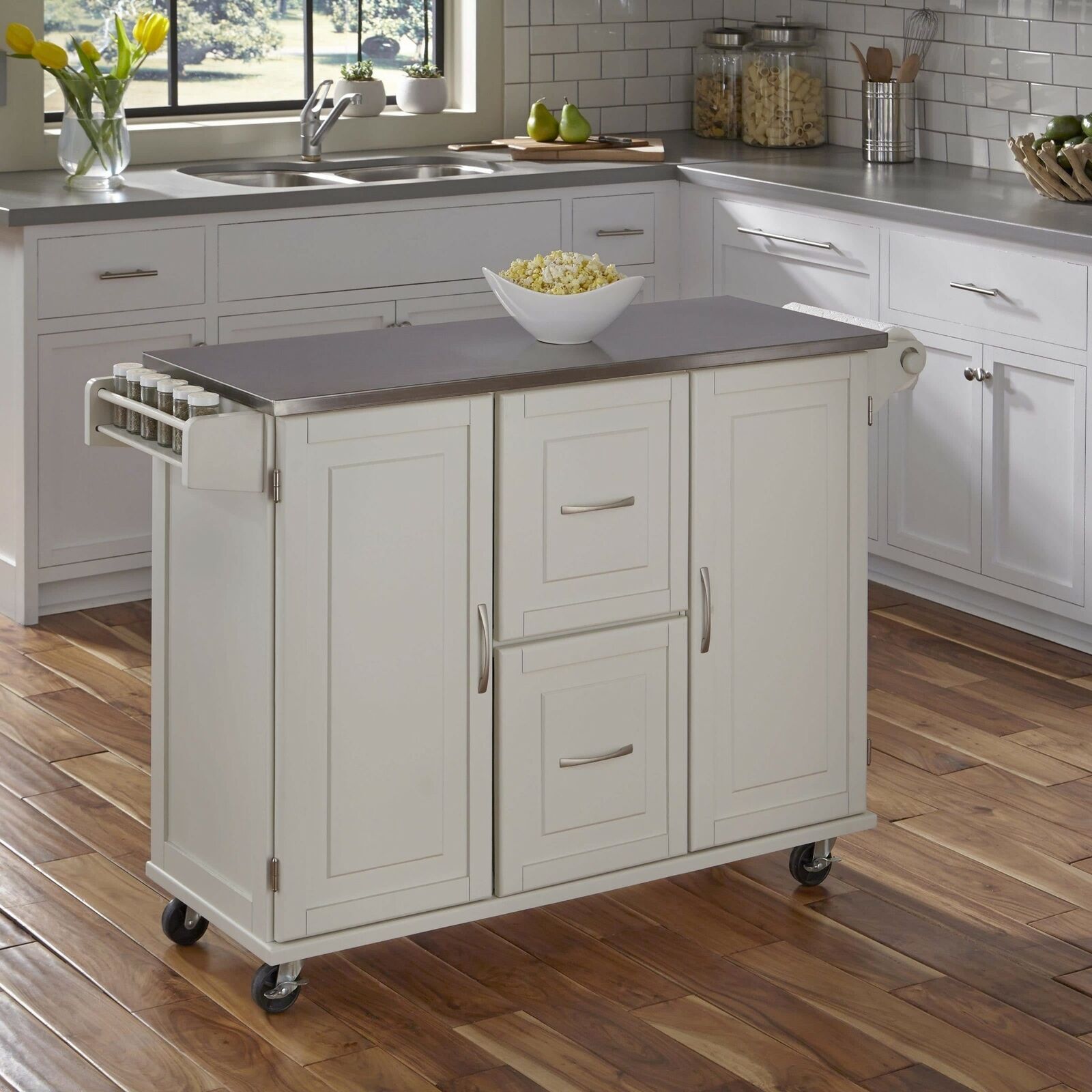 White Large Kitchen Island Utility Cart Rolling Storage