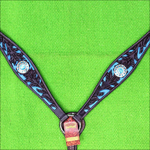 Western Breast Collar Horse Tack Leather Turquoise Bling Concho Hilason