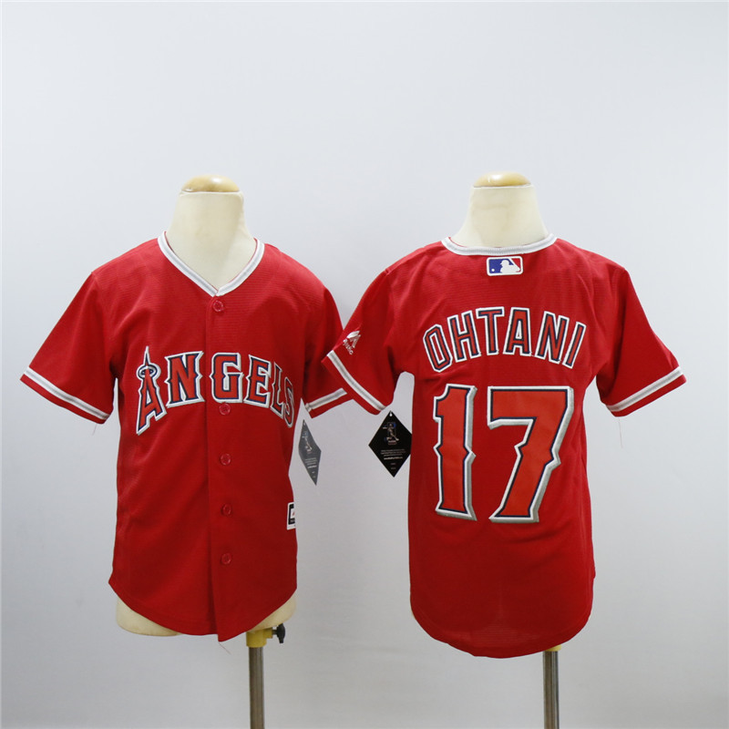 Youth New 2018 Los Angeles Angels Jersey Sewn on 17 Shohei Ohtani