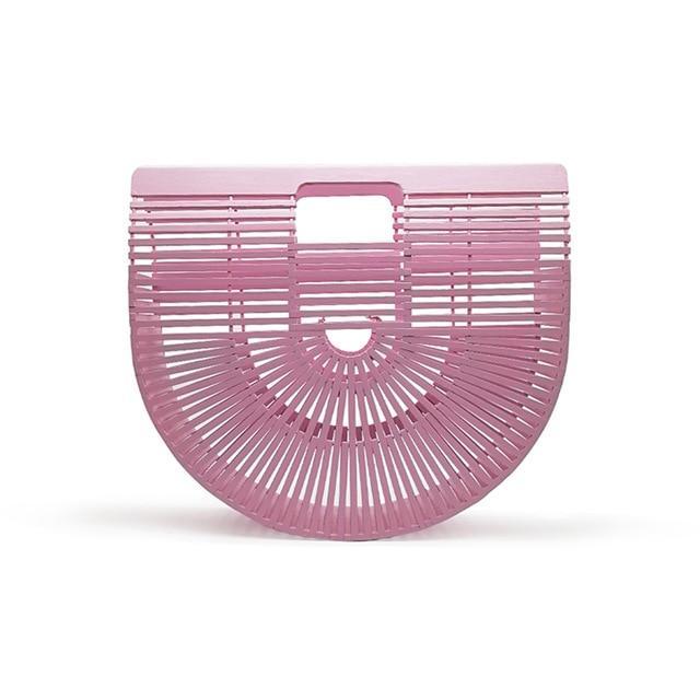 Pink S Wooden Bamboo Clutch Handbag For Women - Pink - S