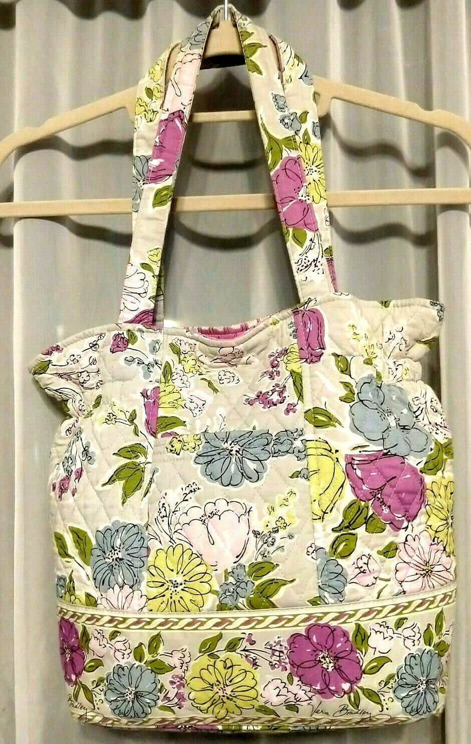 Vera Bradley Quilted Shoulder Bag Tote Light Green & MultiColored