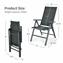2 Pieces Patio Folding Dining Chairs Aluminum Padded Adjustable Back image 4