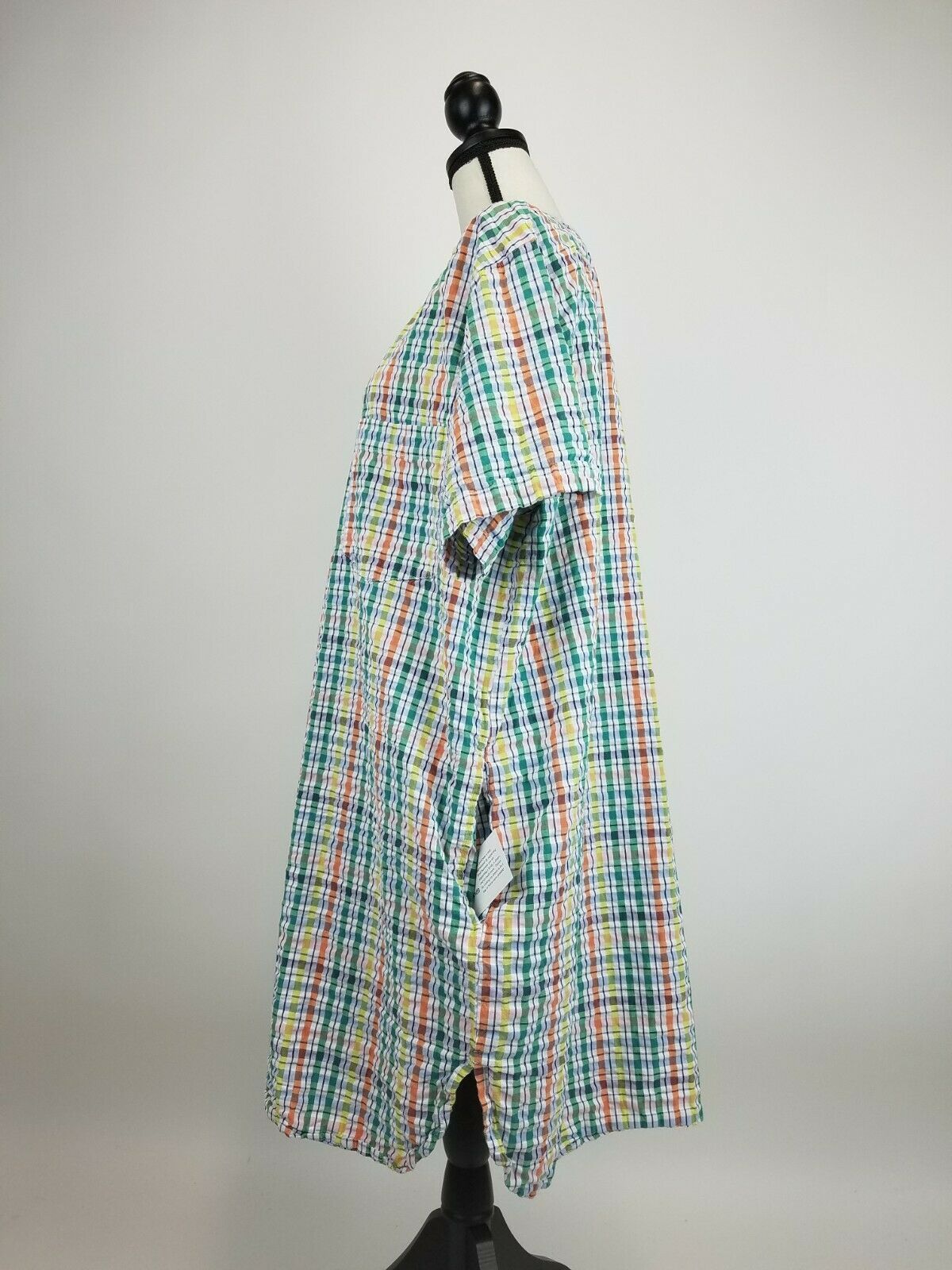 The Vermont Country Store Nightgown Plaid Short Sleeve Pockets Womens 