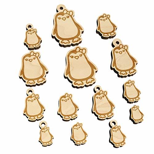 Cute Girl Penguin with Bow Mini Wood Shape Charms Jewelry DIY Craft - 16mm (22pc
