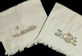Spring Design 2 Handmade White Kitchen Terry Cloth Towels Embroidered  - $6.61
