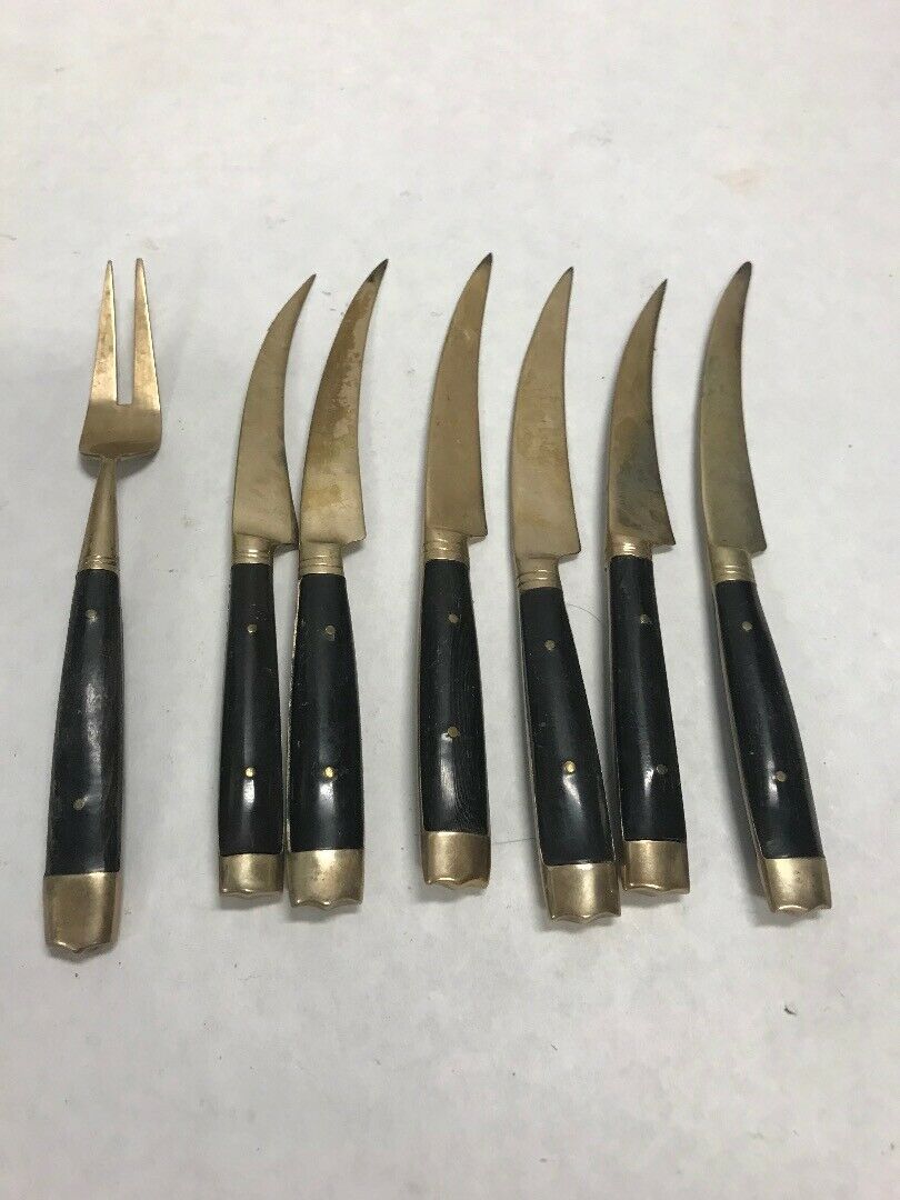 9 piece Vintage Regent Sheffield Cutlery Carving Steak Knives 24 Kt