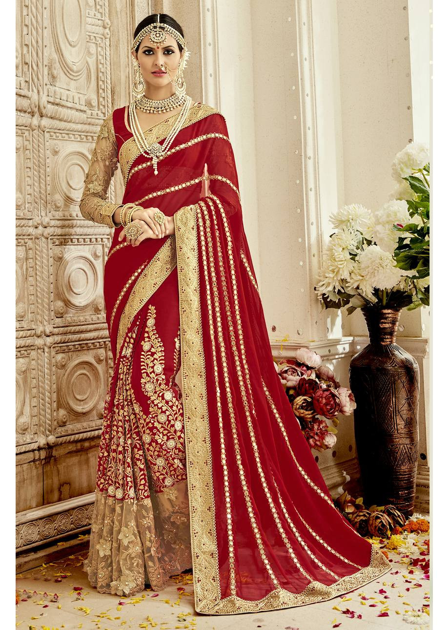New Bridal Designer Saree Traditional Wedding Sari Heavy Zari Work Party Sari Dresses