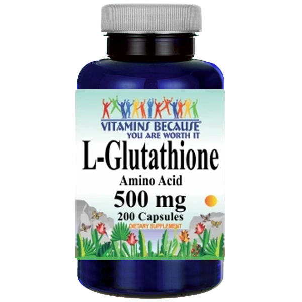 L-Glutathione 500mg Amino Acid Free Form 200 Caps by Vitamins Because