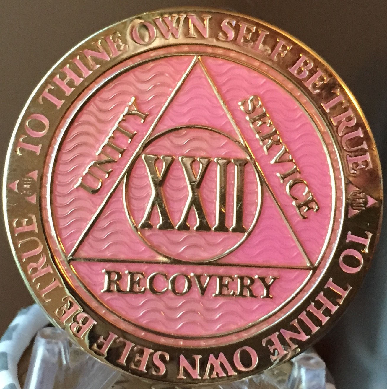 22 Year AA Medallion Pink Gold Plated Alcoholics Anonymous Sobriety ...