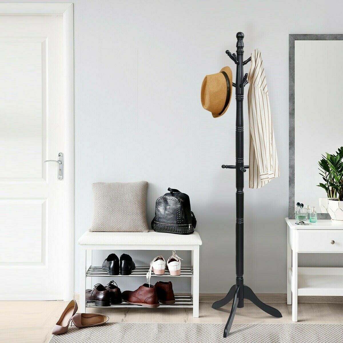 Adjustable Free Standing Wooden Coat RackBlack Coat & Hat Racks