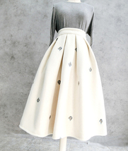 Ivory White Winter Midi Pleated Skirt Warm Wool Holiday Skirt Outfit Plus Size  image 3