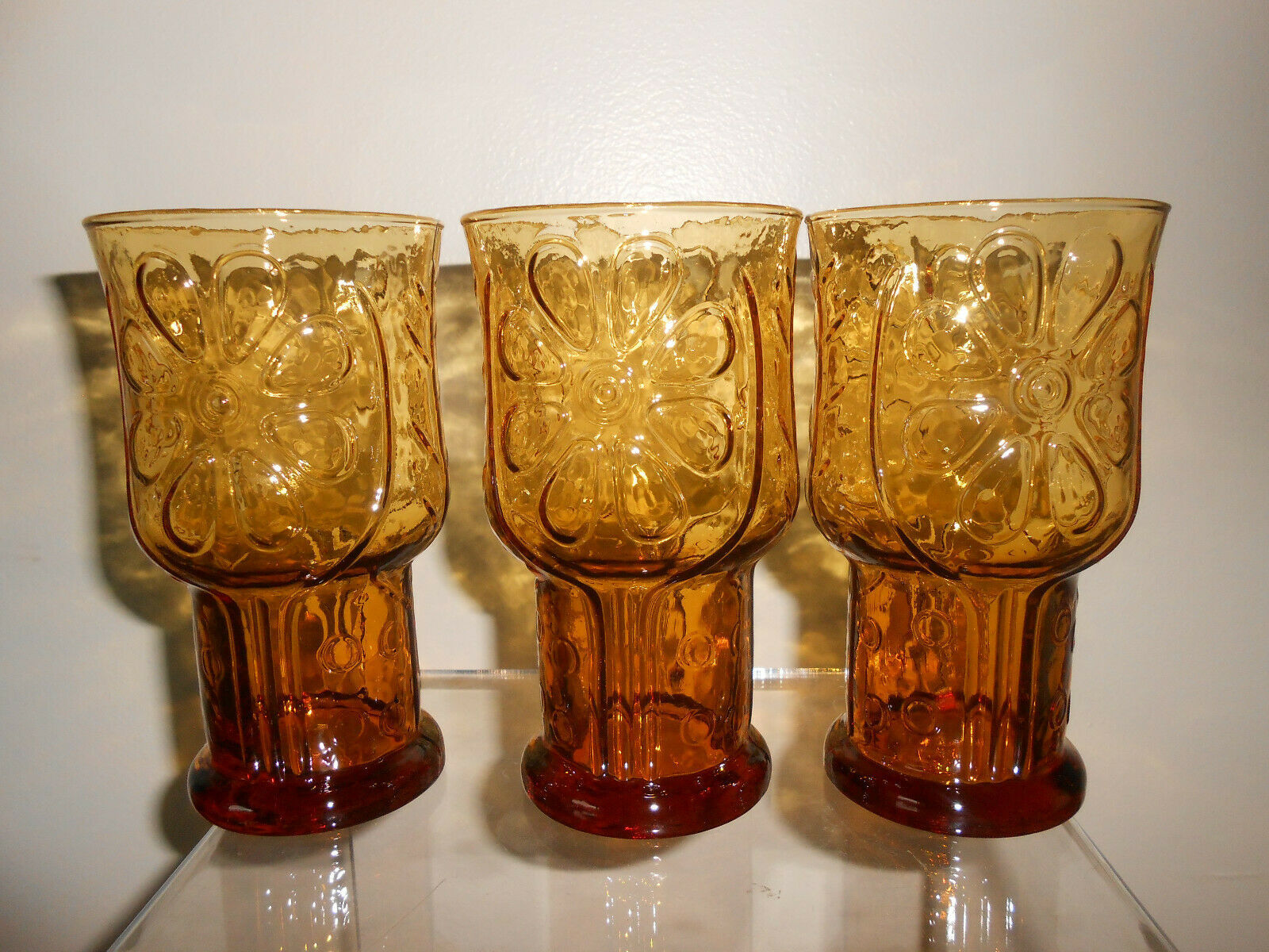 Libbey Iced Tea Glasses 6" Country Garden Amber Set of 6 Libbey