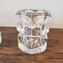 Bohemian Czech Crystal Candle Holders, Elements Block, Mid-Century Glass Bauhaus image 4
