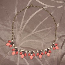 Ann Taylor Loft Gold Tone Simulated Coral, Rhinestones Necklace - $15.99