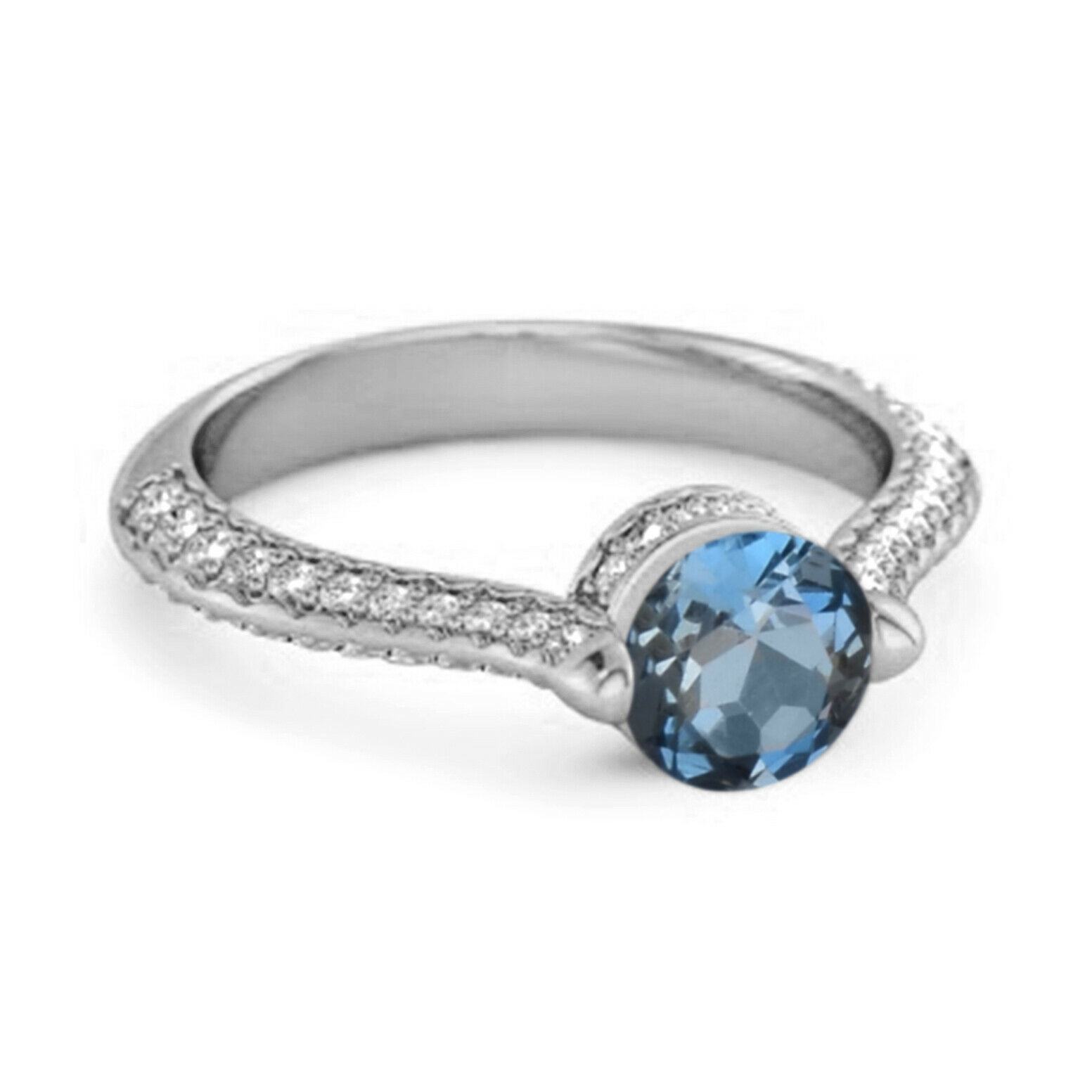 9k White Gold 0.25 Ctw London Blue Topaz Solitaire Accents Ring