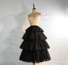 Black Layered Tulle Skirt Outfit High Waisted Black Party Skirt Wedding Custom  image 3