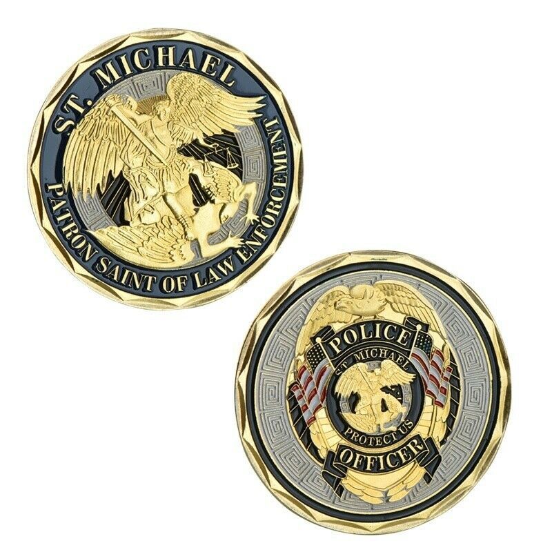 WR St Michael Protect Us Police Officer Gold Color Challenge Coin ...