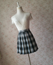 Black and White Plaid Skirt Mini Pleated Plaid Skirt Outfit A-line High Waisted image 6