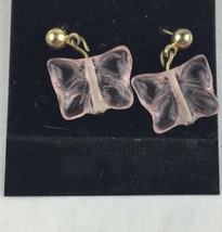 Pink Clear Butterfly Handmade Post Earrings .75&quot; - $8.59