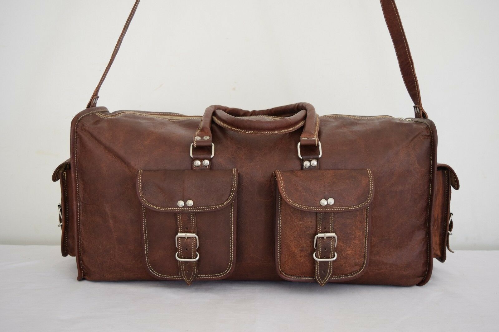 Vintage Leather Duffle Holdall Bag Sports Gym Travel Luggage Weekend ...