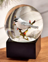 Bird Musical Water Globe Sits on Branch with Red Berry Winter Christmas Scene